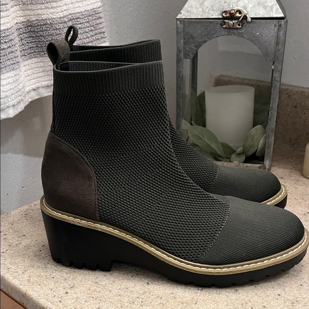 Nicole Miller Olive Knit Ankle Boots